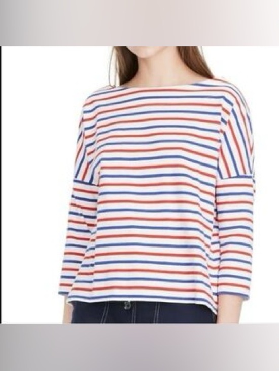 Tops - Striped Crewneck Women’s Top in Red, Blue & White
